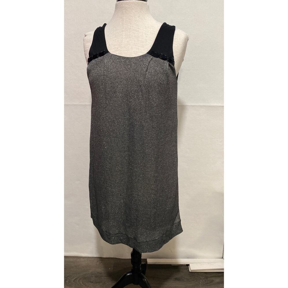 KLd Signature Womens Silver Metallic‎ Lurex Jewel Embellished Shift Dress M